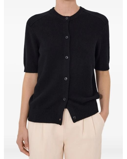 Loulou de Saison Black Jodi Short-Sleeve Ribbed Cardigan