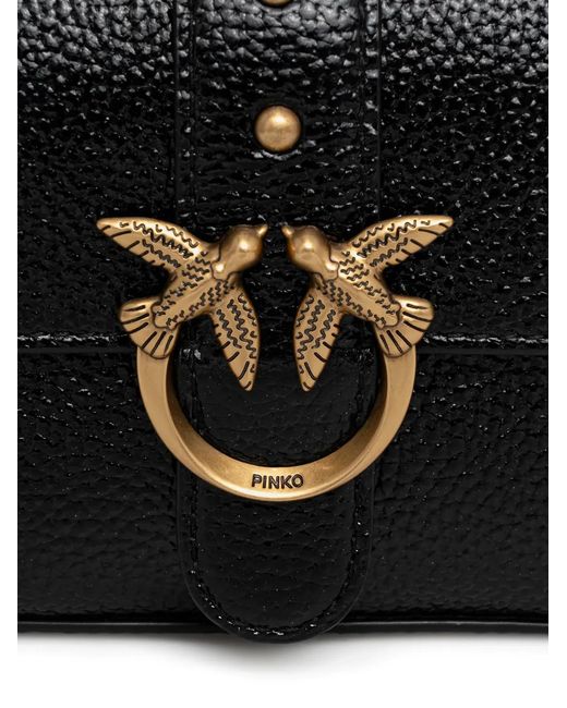 Pinko Black Love Birds Leather Mini Crossbody Bag