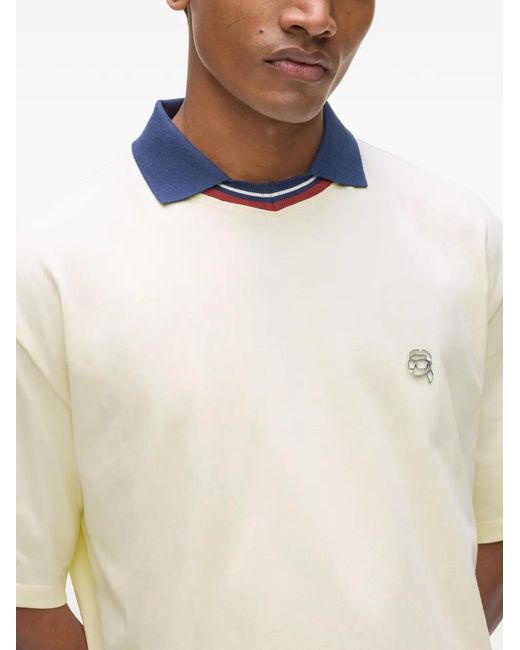 Karl Lagerfeld White Collared V-Neck Ikon T-Shirt for men