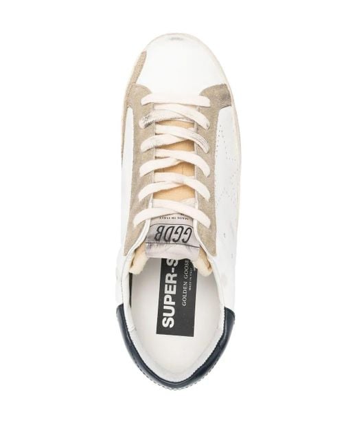 Golden Goose Deluxe Brand White Super-Star Trainers With Perforated Star And Midnight Heels Tab
