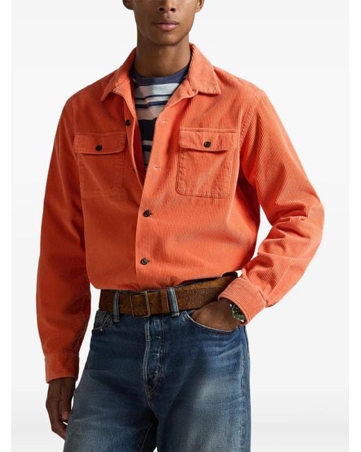 Polo Ralph Lauren Orange Corduroy Long-Sleeved Shirt Jacket for men