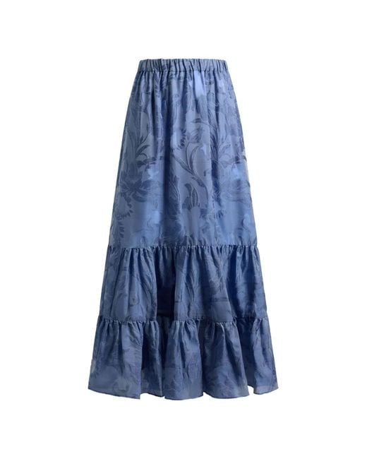 Etro Blue Silk Jacquard Maxi Skirt With Fil Coupé Floral Motif