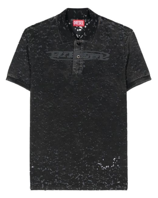 DIESEL Black Logo-print Distressed Polo Shirt for men