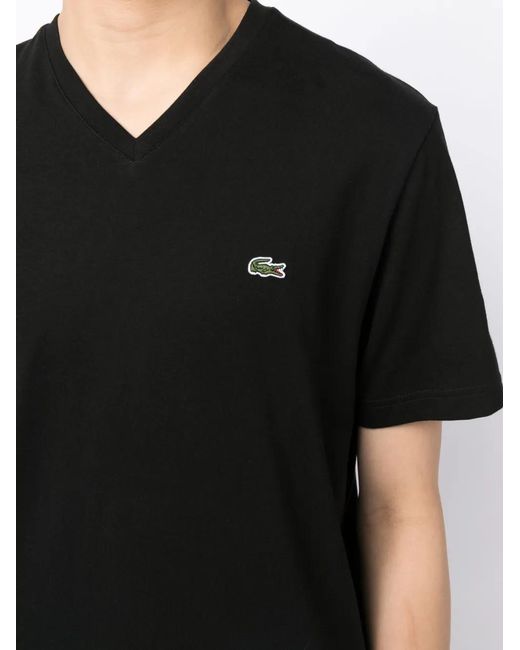 Lacoste Black Crocodile Logo-Patch V-Neck T-Shirt for men