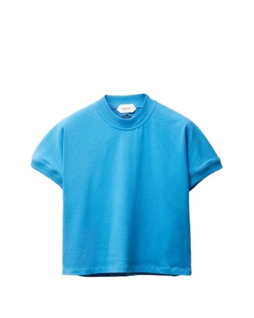 Versace Blue Embroidered Stretch Cotton-Jersey T-Shirt