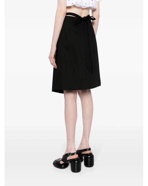 Patou Black Wraparound Gabardine Midi Skirt