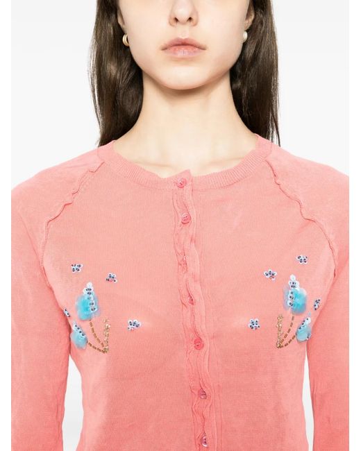 ShuShu/Tong Pink Floral-Embellished Cardigan