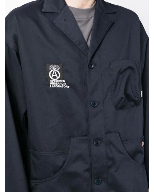 Neighborhood Blue Logo-Patch Single-Breasted Coat for men