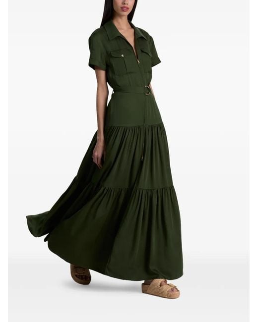 Alice + Olivia Green Lucy Tiered Utility Maxi Shirt Dress