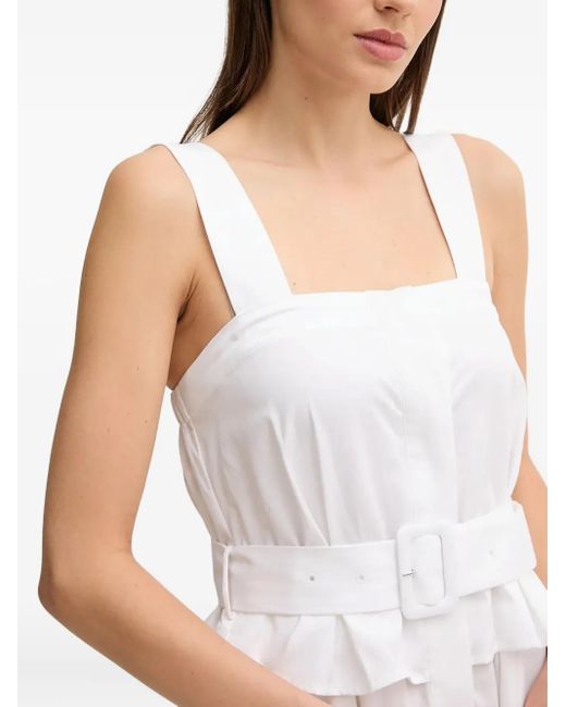 Pedro Del Hierro Madrid White Belted-Waist Square-Neck Midi Dress