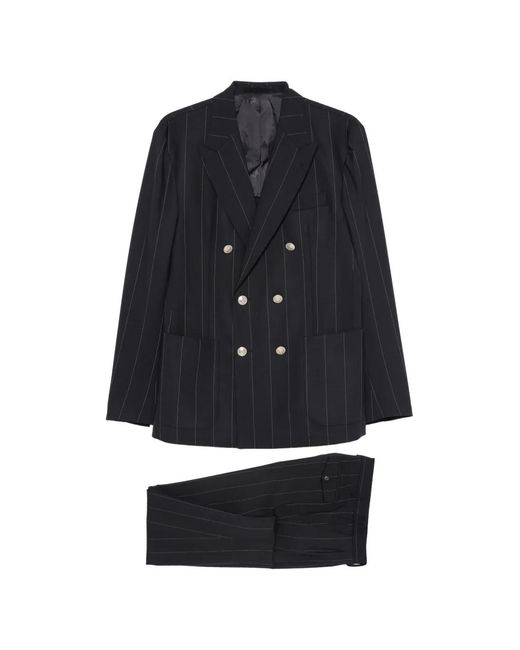 Eleventy Black Pinstripe Double-Breasted Suit for men