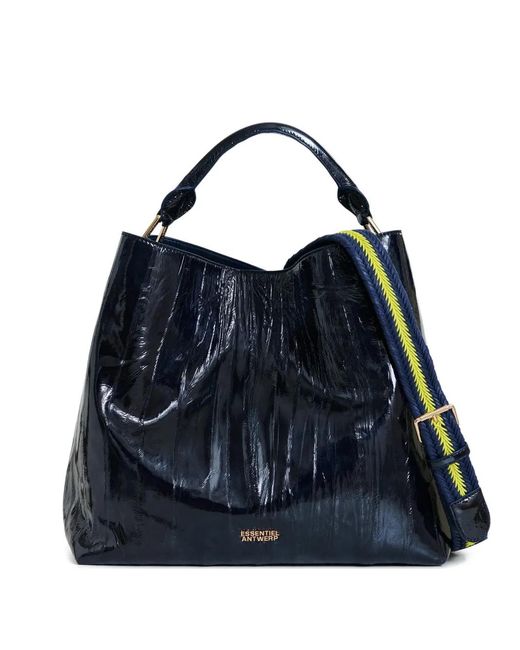 Essentiel Antwerp Blue Cracked-Effect Shoulder Bag