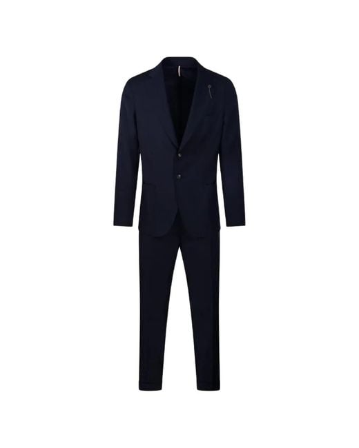 Santaniello Blue Pleated-Detail Buttoned Suit for men