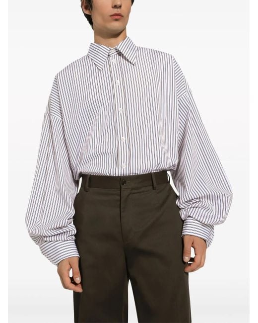 Dolce & Gabbana Übergroßes Gestreiftes Baumwoll-Popeline-Hemd in Multicolor für Herren