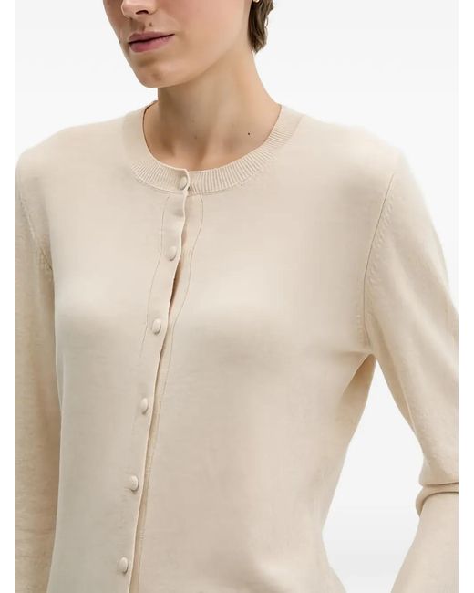 Sisley Natural Buttoned Round-Neck Cardigan