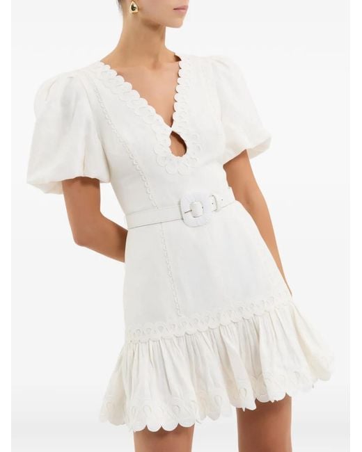 Rebecca Vallance White Kahlia Ivory Linen Blend Mini Dress With Belt