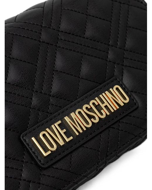 Love Moschino Black Logo-Lettering Quilted Crossbody Bag
