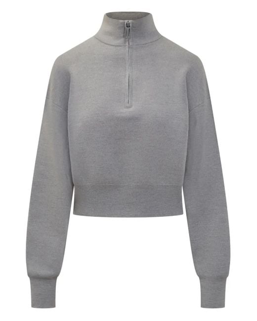 Victoria Beckham Gray Half-Zip Sweater