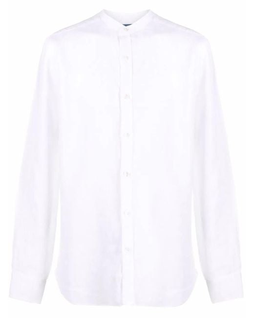 Chemise En Lin À Col Montant Barba Napoli pour homme en coloris White