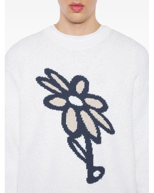 Maison Kitsuné White Daisy-Intarsia Jumper for men