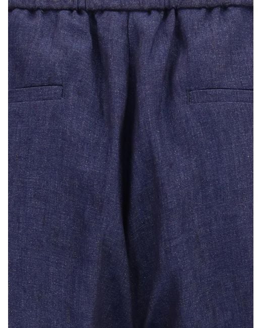 Gi Capri Blue Drawstring Linen Trousers for men
