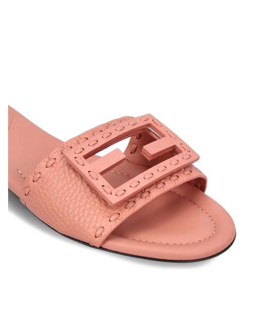 Fendi Pink Ff-Buckle Leather Sandals