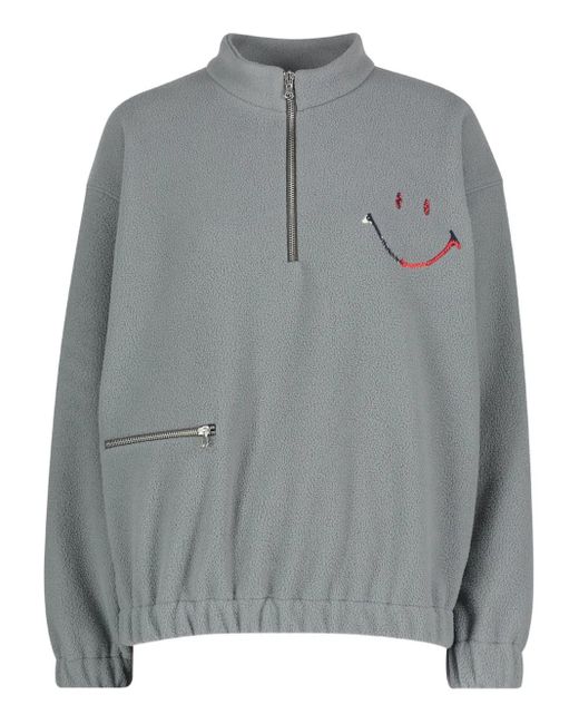 Joshua Sanders Gray X Smiley Zip-Fastening Fleece Sweatshirt for men