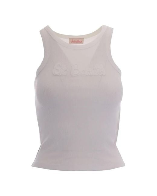 Mc2 Saint Barth Gray Logo-Patch Ribbed Tank Top