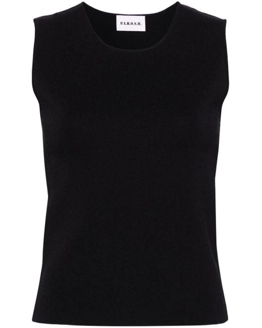 P.A.R.O.S.H. Black Fine-Knit Tank Top