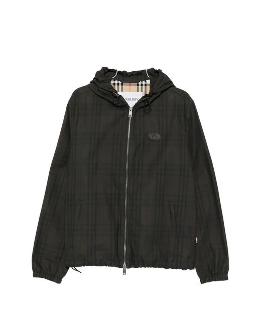 Burberry Black Check-Pattern Hooded Jacket for men