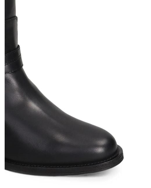 Via Roma 15 Black Buckle-Strap Leather Boots