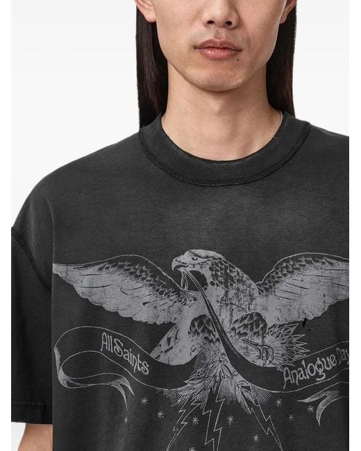 AllSaints Black Eagle-Print Short Sleeve Boxy T-Shirt for men