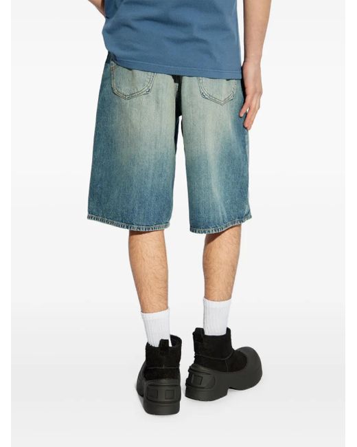 KENZO Blue Whiskering-Effect Denim Shorts for men