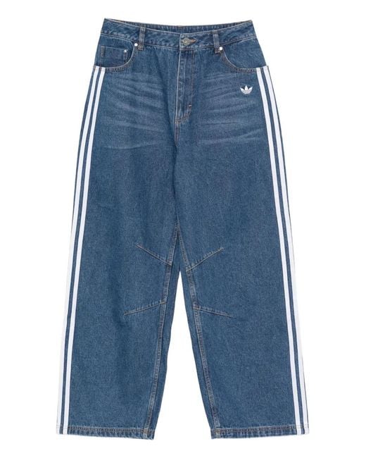Adidas Blue Striped Wide-Leg Jeans