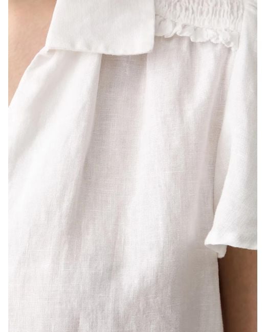 Pedro Del Hierro Madrid White Shirred Flutter-Sleeve Shirt
