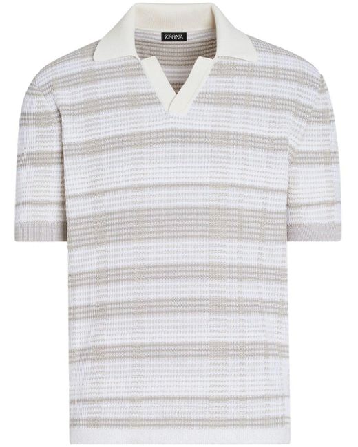 Zegna White Stripe-pattern Cotton-blend Polo Shirt for men