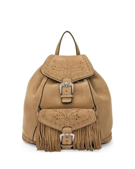 Ermanno Scervino Natural Fringes Perforations Suede Backpack