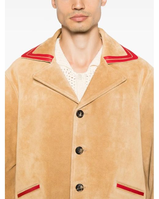 Bode Orange Trefoil Contrasting-Trim Suede Blazer for men