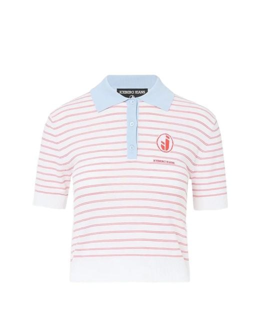 Iceberg Pink Striped Short-Sleeve Slim-Fit Polo Shirt