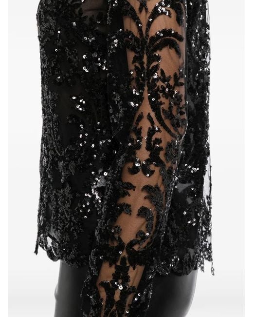 Naeem Khan Black Sequin-Embellished Top