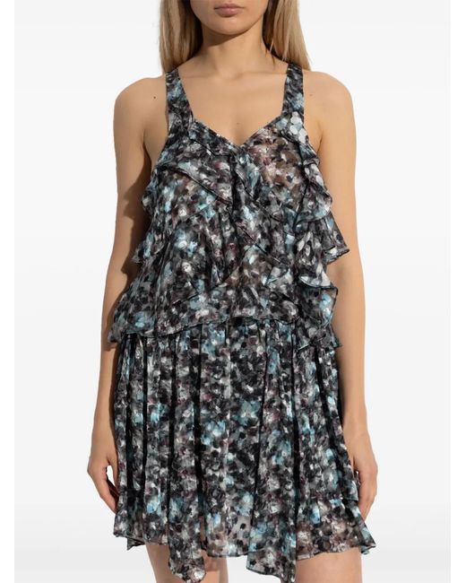 IRO Black Ruffled Abstract-Print Top
