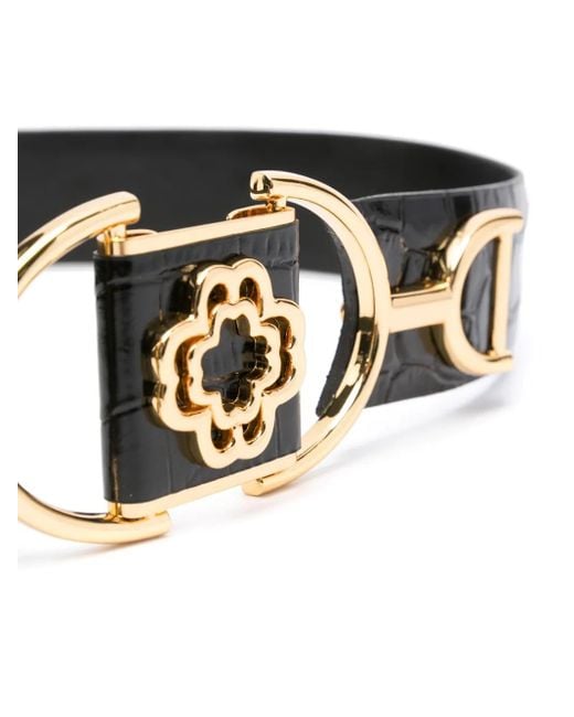 Maje Black Crocodile-Embossed Leather Belt