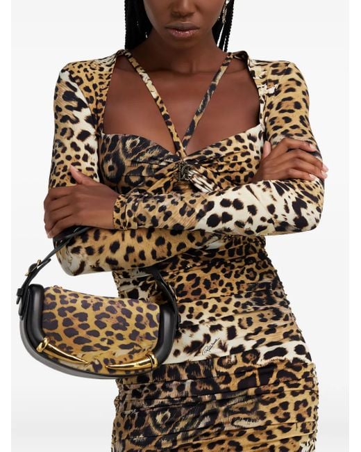 Roberto Cavalli Brown Schultertasche mit Leoparden-Print