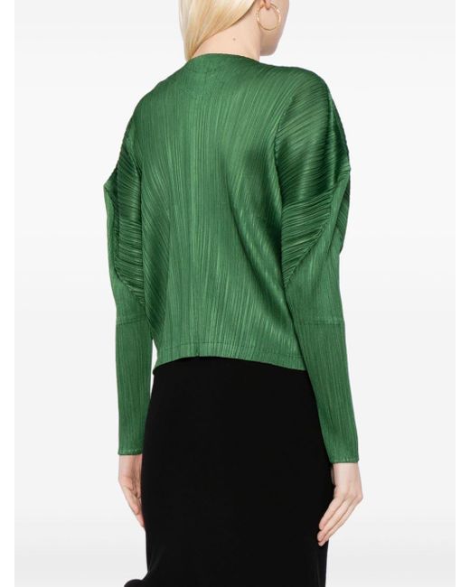 Pleats Please Issey Miyake Green February Pinched-shoulder Pleated Jacket