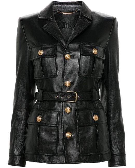 Chloé Black Belted Leather Jacket