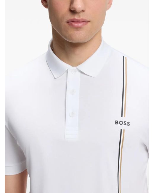 Boss White Logo-Print Polo Shirt for men