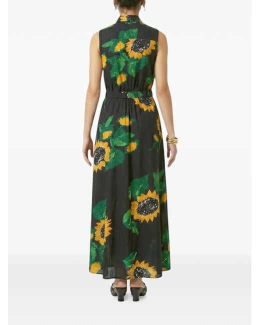 Moschino Green Sunflower-Print Maxi Dress