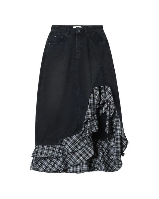 Izzue Black Ruffled Tartan Skirt