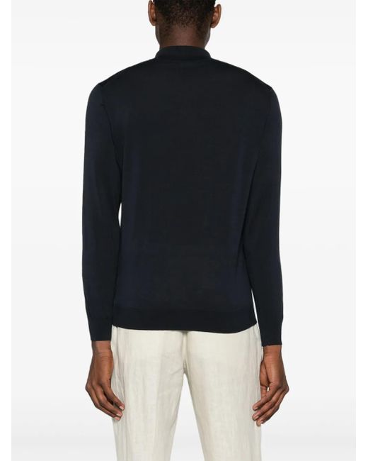 Drumohr Blue Fine-Knit Polo Shirt for men