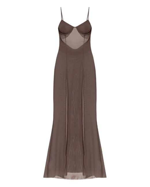 Bondeye Women's Brown Mesh Slit Maxi Dress